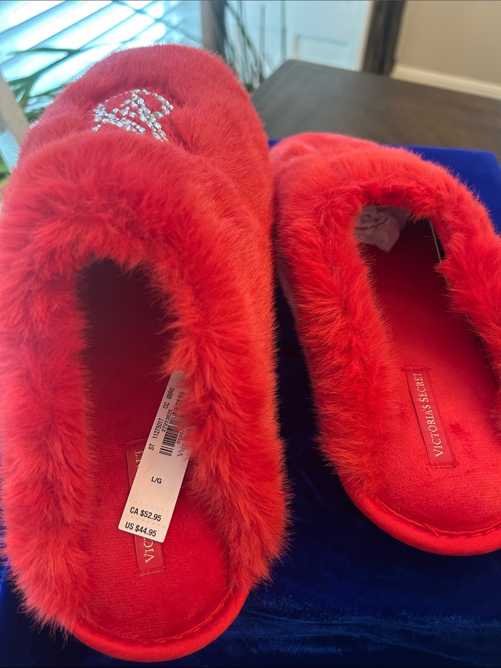 Victoria's Secret Red Faux Fur Crystal-Logo Slide Slippers❤️ - Picture 2 of 7
